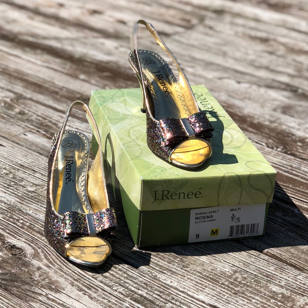 J Reneé Rosina multi-colored sparkle Slingbacks